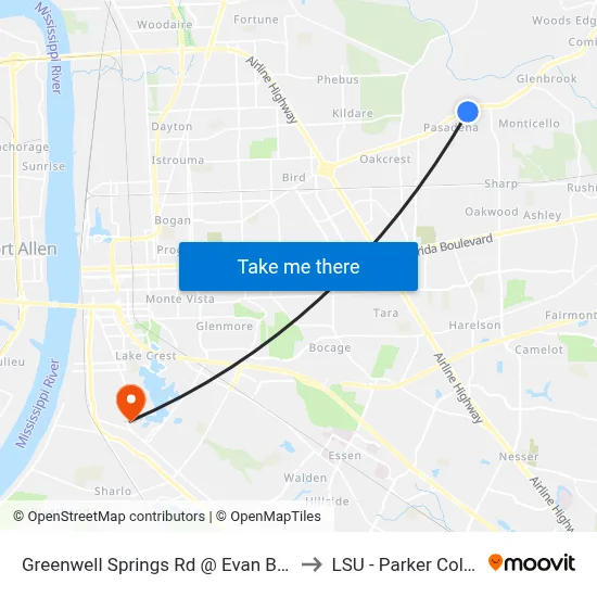 Greenwell Springs Rd @ Evan Brooks Dr - to LSU - Parker Coliseum map