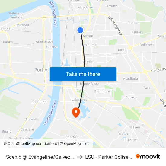 Scenic @ Evangeline/Galvez - N to LSU - Parker Coliseum map