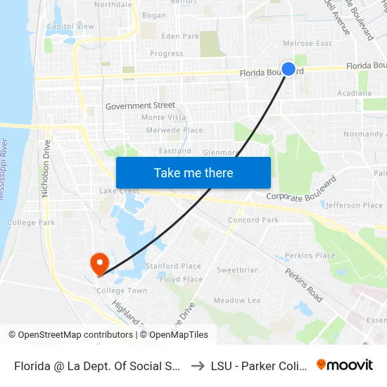 Florida @ La Dept. Of Social Services - to LSU - Parker Coliseum map