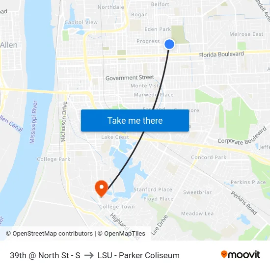 39th @ North St - S to LSU - Parker Coliseum map