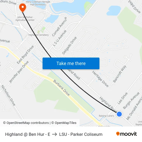 Highland @ Ben Hur - E to LSU - Parker Coliseum map