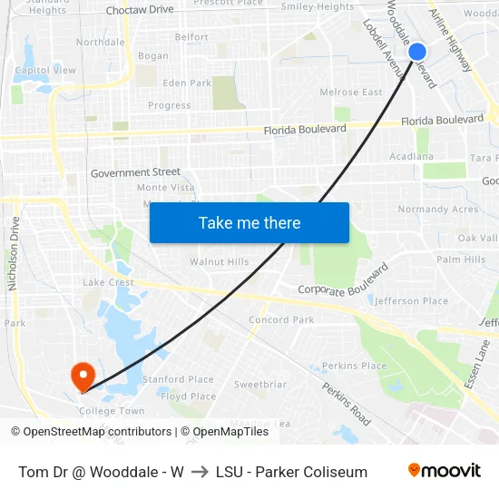 Tom Dr @ Wooddale - W to LSU - Parker Coliseum map