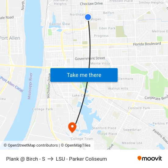 Plank @ Birch - S to LSU - Parker Coliseum map