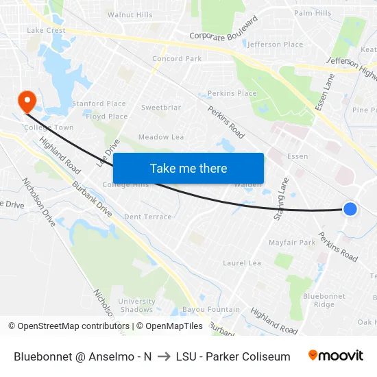 Bluebonnet @ Anselmo - N to LSU - Parker Coliseum map