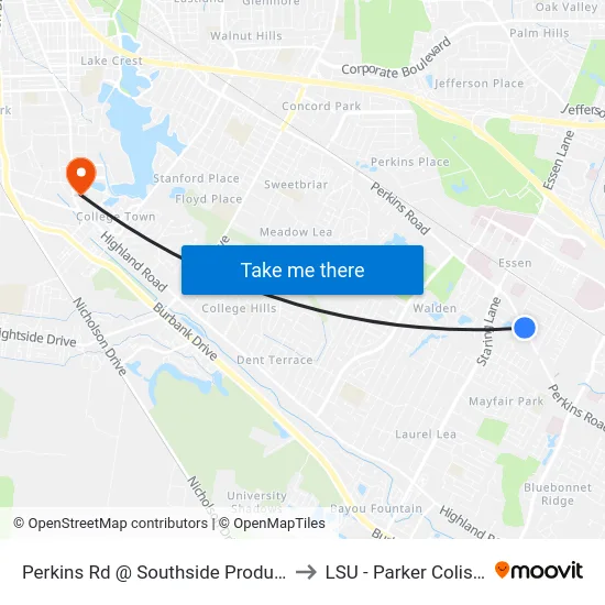 Perkins Rd @ Southside Produce - W to LSU - Parker Coliseum map