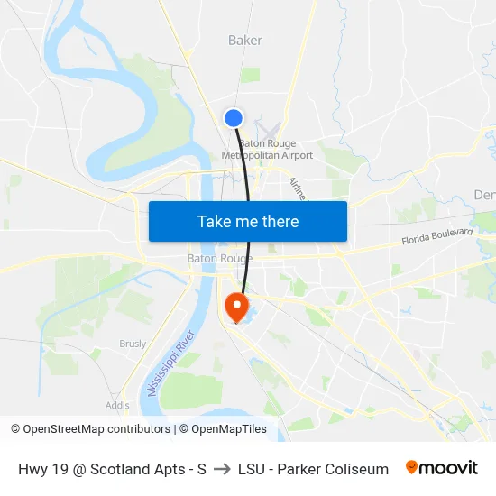Hwy 19 @ Scotland Apts - S to LSU - Parker Coliseum map