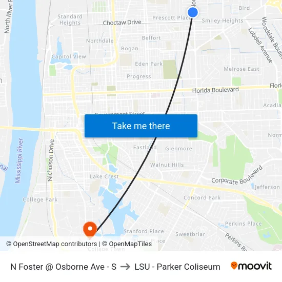 N Foster @ Osborne Ave - S to LSU - Parker Coliseum map