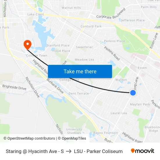 Staring @ Hyacinth Ave - S to LSU - Parker Coliseum map