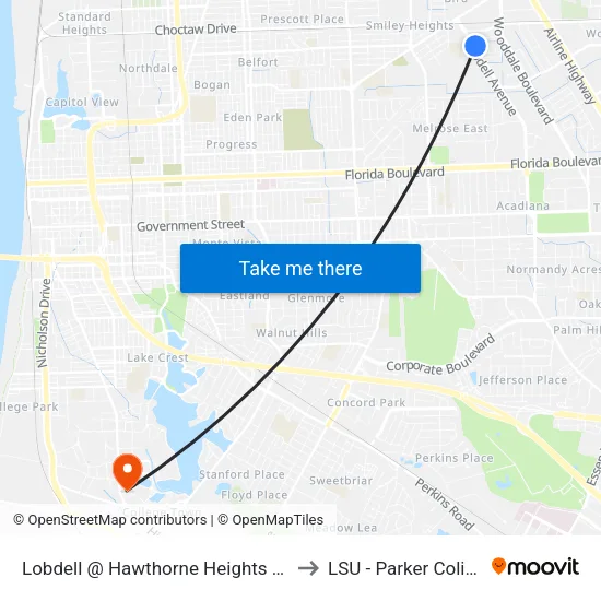 Lobdell @ Hawthorne Heights Apts - N to LSU - Parker Coliseum map