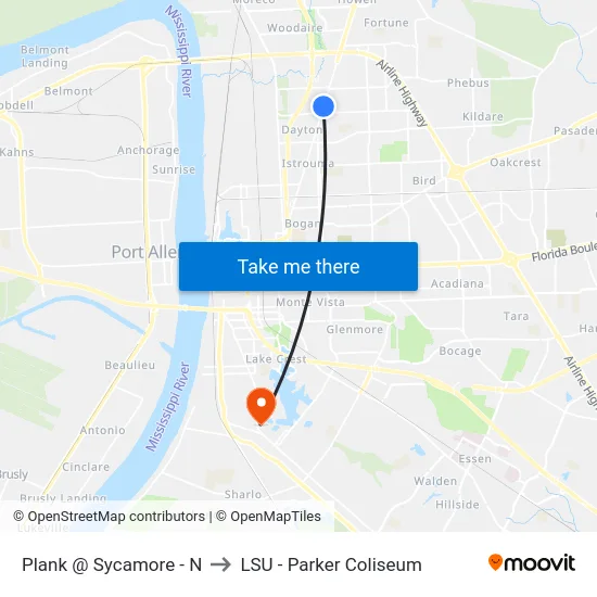 Plank @ Sycamore - N to LSU - Parker Coliseum map