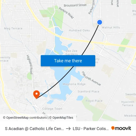 S Acadian @ Catholic Life Center - S to LSU - Parker Coliseum map