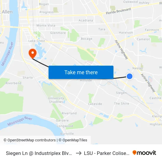 Siegen Ln @ Industriplex Blvd - S to LSU - Parker Coliseum map