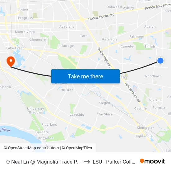O Neal Ln @ Magnolia Trace Pkwy - N to LSU - Parker Coliseum map