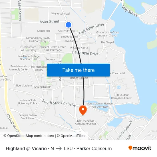 Highland @ Vicario - N to LSU - Parker Coliseum map