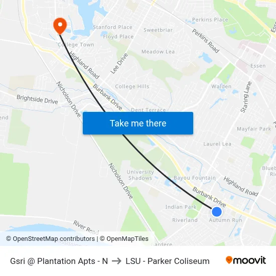 Gsri @ Plantation Apts - N to LSU - Parker Coliseum map