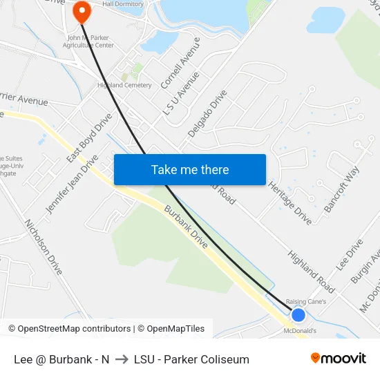 Lee @ Burbank - N to LSU - Parker Coliseum map
