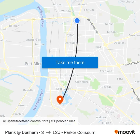 Plank @ Denham - S to LSU - Parker Coliseum map