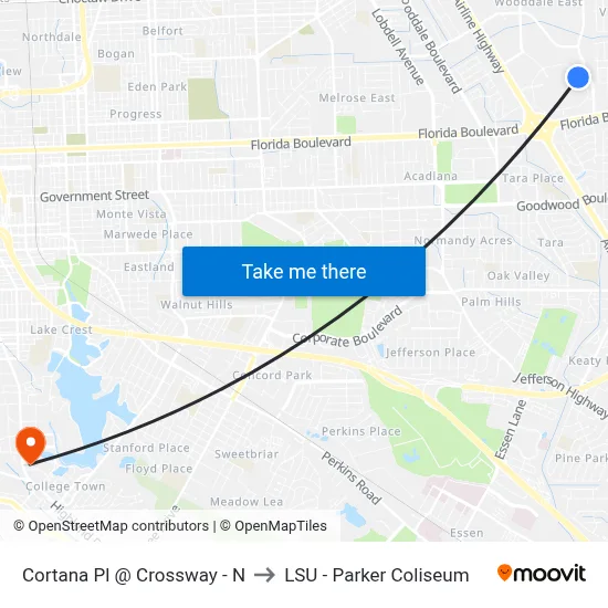 Cortana Pl @ Crossway - N to LSU - Parker Coliseum map