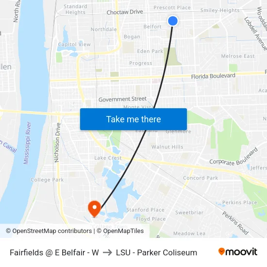 Fairfields @ E Belfair - W to LSU - Parker Coliseum map