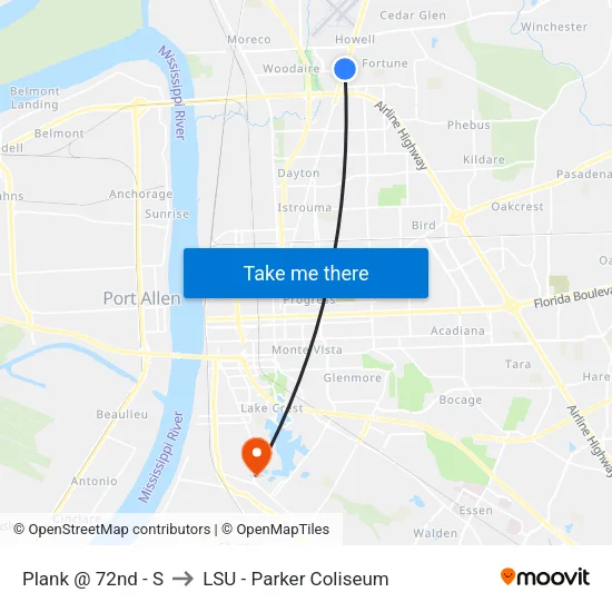 Plank @ 72nd - S to LSU - Parker Coliseum map