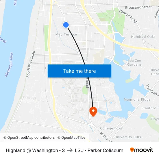 Highland @ Washington - S to LSU - Parker Coliseum map