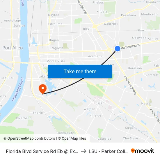 Florida Blvd Service Rd Eb @ Excel Finan to LSU - Parker Coliseum map