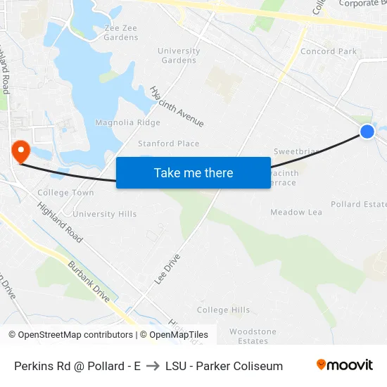 Perkins Rd @ Pollard - E to LSU - Parker Coliseum map