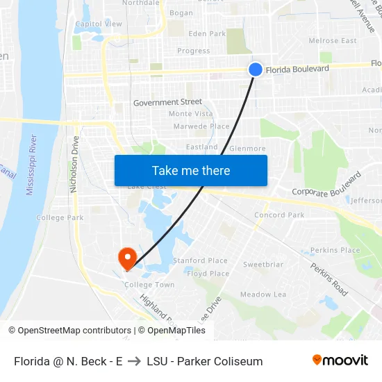Florida @ N. Beck - E to LSU - Parker Coliseum map