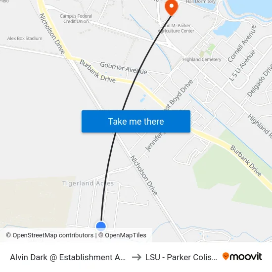 Alvin Dark @ Establishment Apts - S to LSU - Parker Coliseum map
