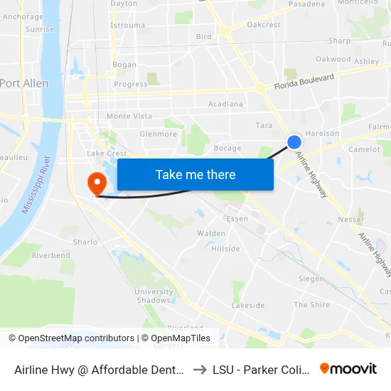 Airline Hwy @ Affordable Dentures - N to LSU - Parker Coliseum map