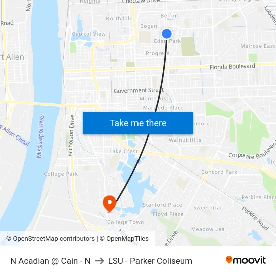 N Acadian @ Cain - N to LSU - Parker Coliseum map