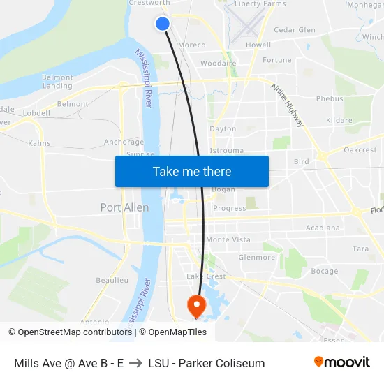 Mills Ave @ Ave B - E to LSU - Parker Coliseum map