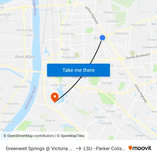 Greenwell Springs @ Victoria Dr - W to LSU - Parker Coliseum map