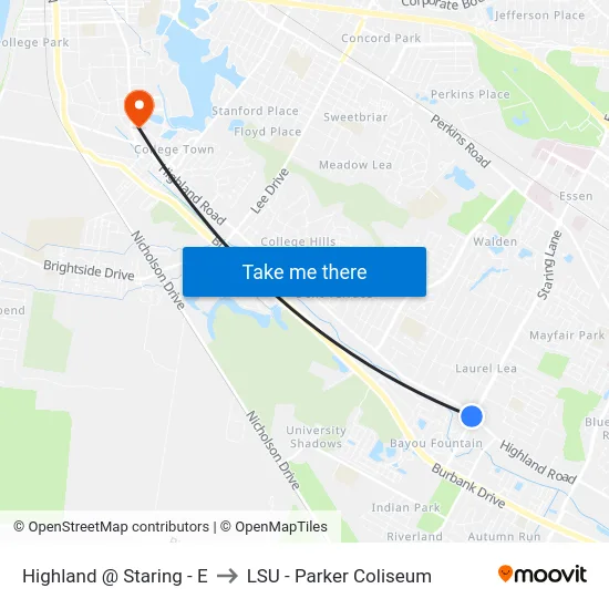 Highland @ Staring - E to LSU - Parker Coliseum map