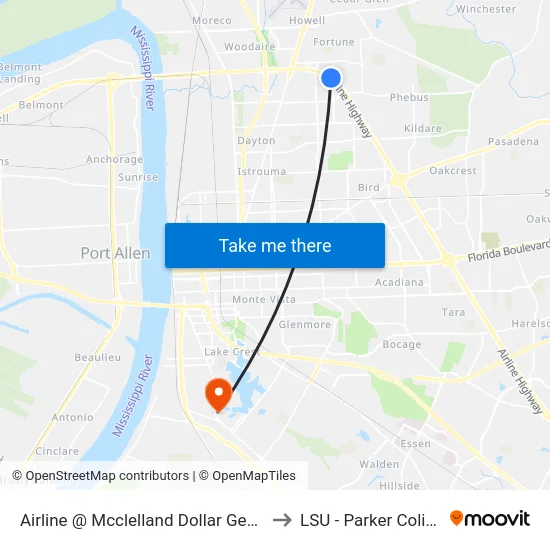Airline @ Mcclelland Dollar General - N to LSU - Parker Coliseum map
