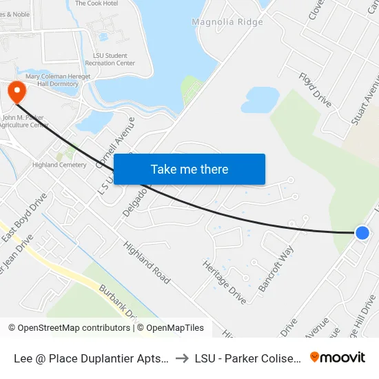 Lee @ Place Duplantier Apts - N to LSU - Parker Coliseum map