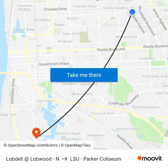 Lobdell @ Lobwood - N to LSU - Parker Coliseum map