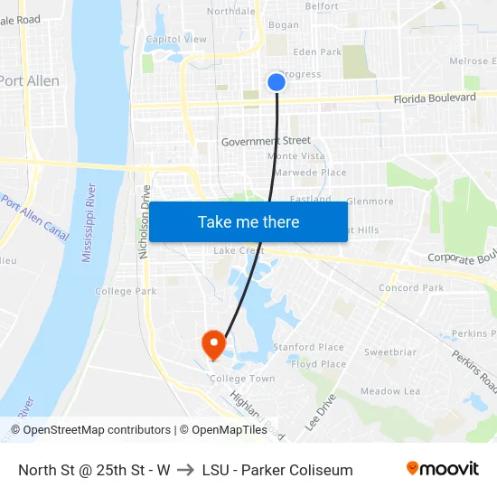 North St @ 25th St - W to LSU - Parker Coliseum map