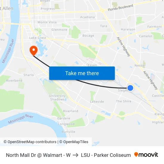 North Mall Dr @ Walmart - W to LSU - Parker Coliseum map