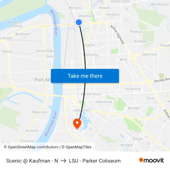 Scenic @ Kaufman - N to LSU - Parker Coliseum map
