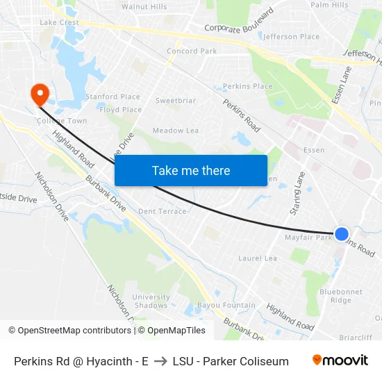 Perkins Rd @ Hyacinth - E to LSU - Parker Coliseum map