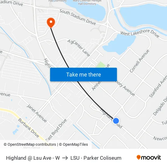 Highland @ Lsu Ave - W to LSU - Parker Coliseum map