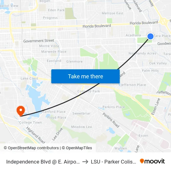 Independence Blvd @ E. Airport - W to LSU - Parker Coliseum map