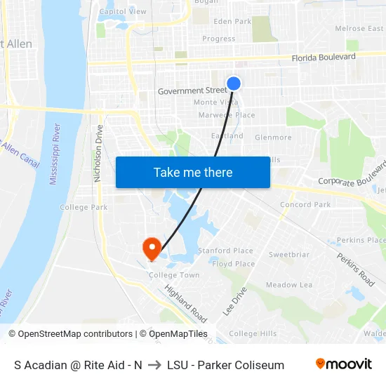 S Acadian @ Rite Aid - N to LSU - Parker Coliseum map