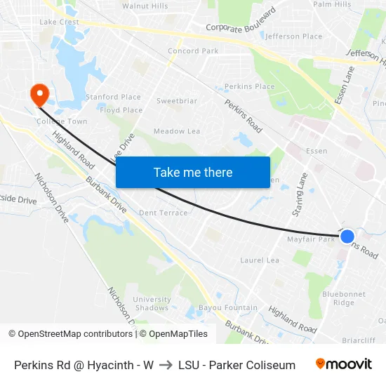Perkins Rd @ Hyacinth - W to LSU - Parker Coliseum map