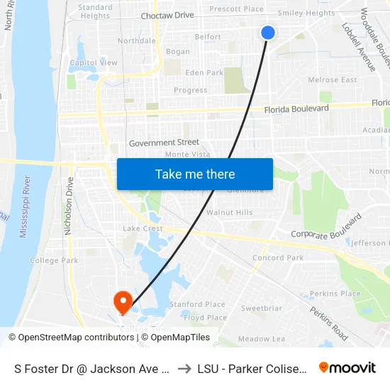 S Foster Dr @ Jackson Ave - N to LSU - Parker Coliseum map