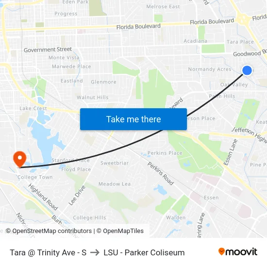 Tara @ Trinity Ave - S to LSU - Parker Coliseum map