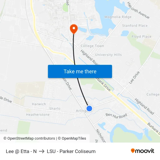 Lee @ Etta - N to LSU - Parker Coliseum map