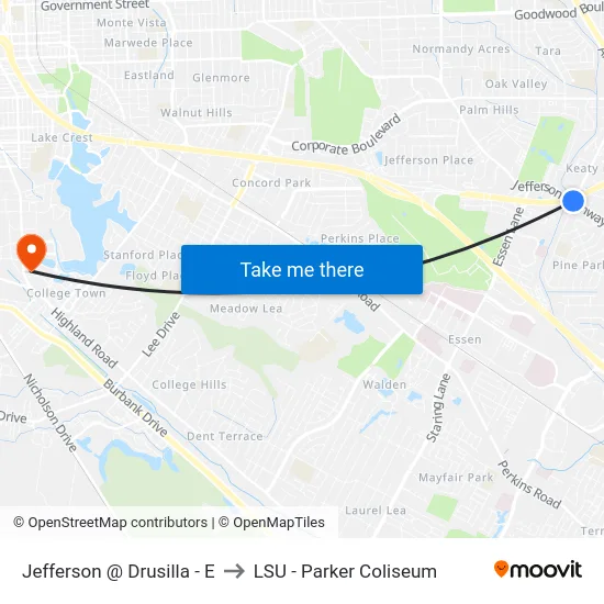 Jefferson @ Drusilla - E to LSU - Parker Coliseum map