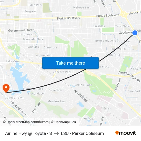 Airline Hwy @ Toyota - S to LSU - Parker Coliseum map
